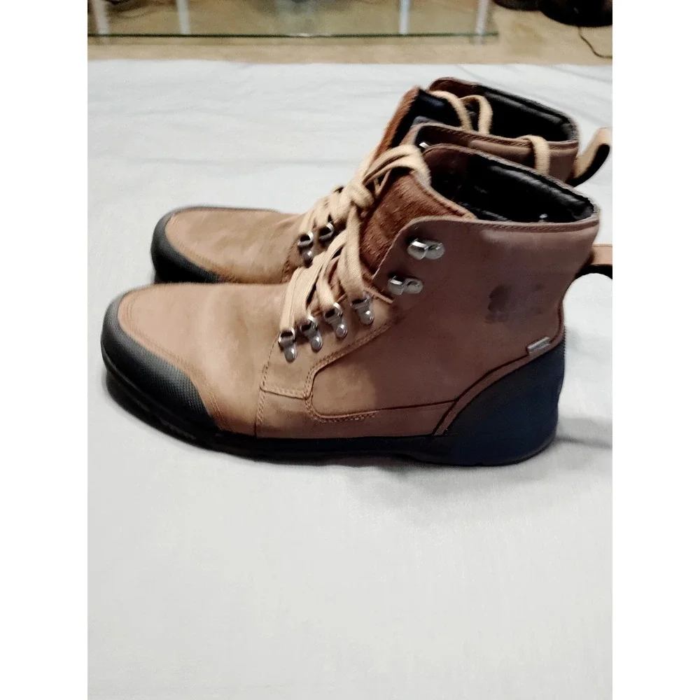 Sorel Ankeny II Mid Hiking Waterproof Boot Men 14 Brown Leather Round Toe Preppy